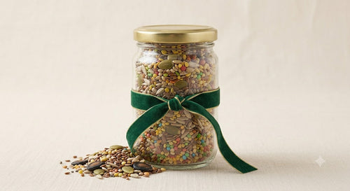Mixed superfood seeds glass jar