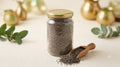 Chia seeds glass jar with gold lid